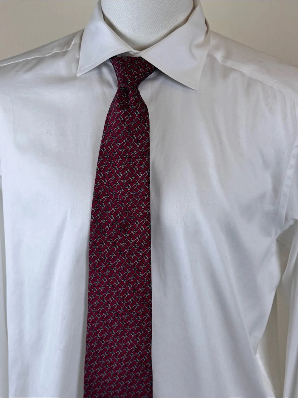 Bert Pulitzer Men's Necktie Red Geometric Chain-Pattern Silk Tie